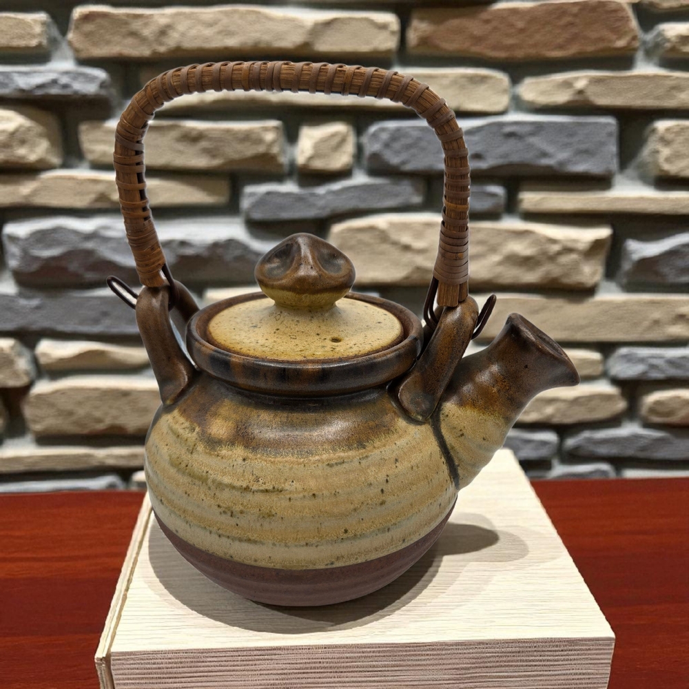 MCM Vintage Raj Hand Built Ceramic Teapot with Woven Handle Japan